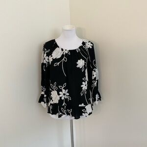 INC International Concepts Black and White Embroidered Floral Blouse